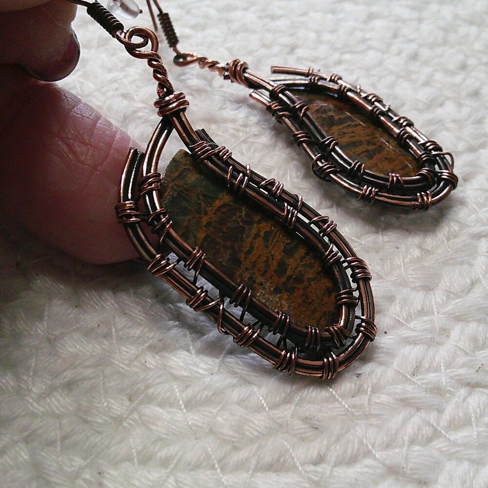 Rustic PIBARA COPPER Handmade Copper Wire-Wrapped Dangle Earrings #358E